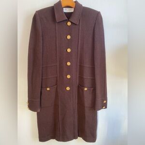 St. John Brown Cardigan with Gold Buttons
